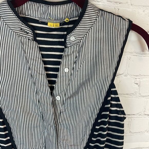 Anthropologie Little Yellow Button Osten Tank Top Striped Black Bib - Picture 4 of 4